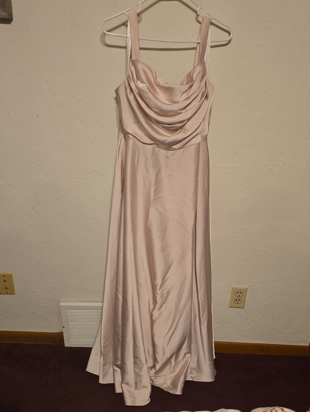 Azazie Shaude Blushing Pink Aline Pleated Stretch Satin Dress